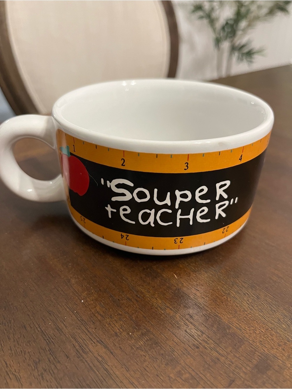 "Souper Teacher" Ceramic Mug with Apple and Ruler Design